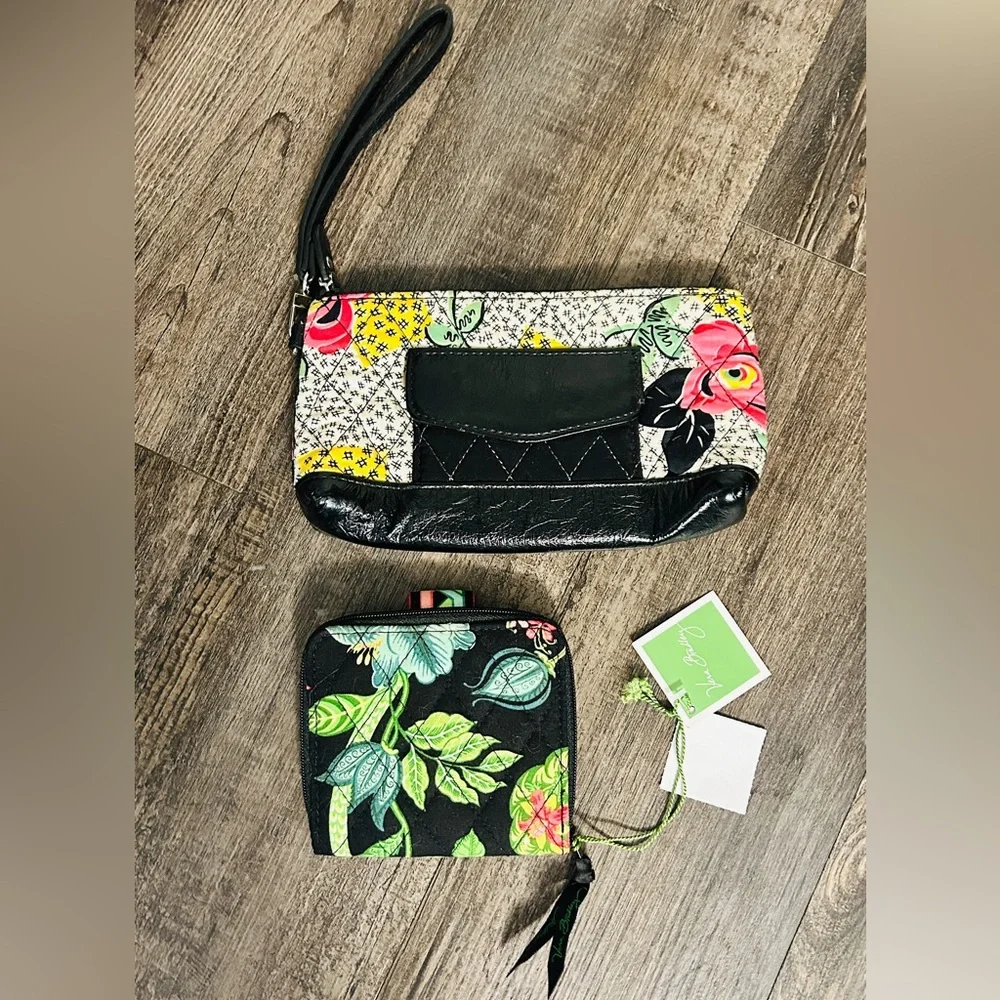 Vera Bradley Black Quilted Floral Wristlet and Floral Zip Bifold Wallet NWT - Picture 2 of 4